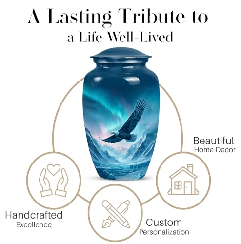 Image of Eagle Urn for Ashes Women for Funeral, Handcrafted Blue Urns, Decorative Norther Lights Burial Urns for Male Ashes, 10 Inch Mountain Decorative Gift for Mom & Dad, 10 Inch