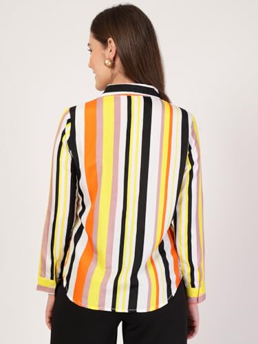 Image of Style Quotient Women Beige White Stripe Printed Formal Shirt