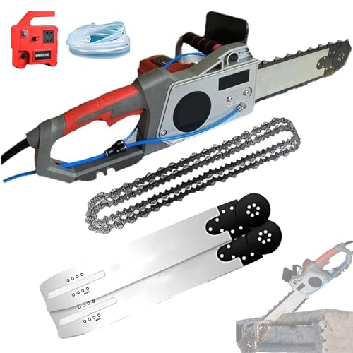 Motosierra eléctrica para hormigón, cortadora de muros portátil con cadena de diamante y 2 cadenas y 2 barras guía, equipo de corte de hormigón con suministro de agua húmeda(Depth 35cm)