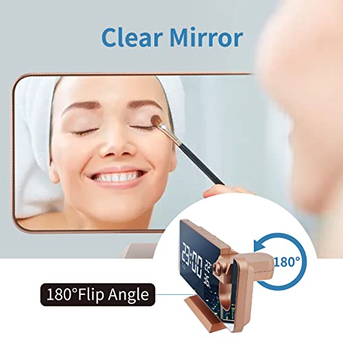 Ftoyin Projection Alarm Clock For Bedroom Digital Alarm Projector Clock With Led Screen, 7.5'' Fm Radio Loud Clock With Led Screen, Temperature & Humidity Display (Rose Gold) #TOP4