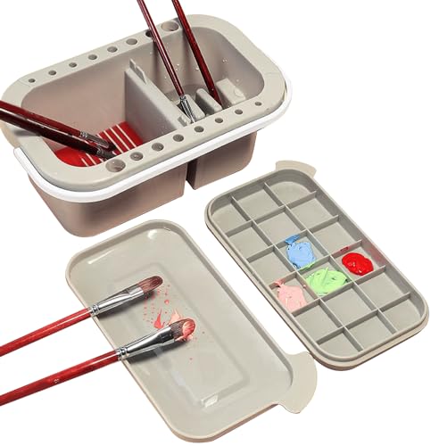 Uskerb 3 in 1 Oil Paint Brush Cleaner Pot - Watercolor Rinse Bucket, Paint Palette, and Brush Holder - Ideal for Artists, Kids, and Beginners