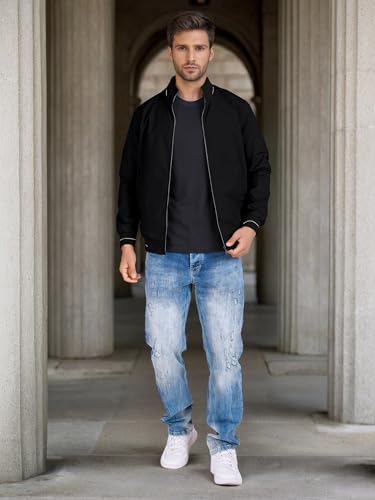 Image of Celary Men's Bomber Jacket Polyester Standard Length | Lightweight Casual Zip-Up Jacket | Stylish Slim Fit Outerwear for All Seasons