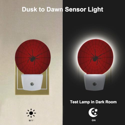 Image of Red Spider Web Night Lights Plug into Wall Hero Theme Spider Night Light Lamp Auto on /Off for Son Boys Men Boyfriends Halloween Birthday Father's Day Gift
