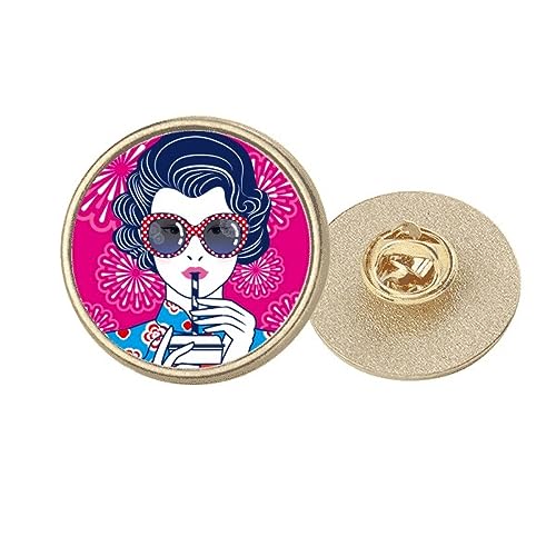 Broche ronde en métal doré lunettes culture chinoise accessoire vêtement