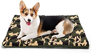 Nobleza Dog Bed Mat Fluffy Fleece Pet Blankets, Warm Dog Crate Mat Washable Puppy Bed Mat Dog Bed Mattress Dog Pad Cat Cushion Pet Bed Mat for Small Pet Puppy Kitten, Camouflage Green M 70x55 cm