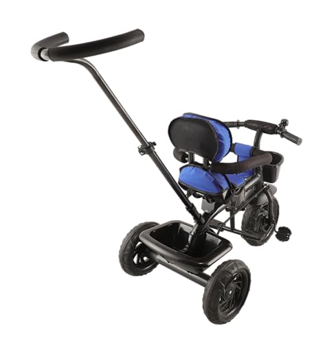 Image of JoyRide Learn-to-Ride Trike on 3 Wheels with Safety Harness, Non-Slip Pedal,Storage Basket and Removable Parent Handle Blue