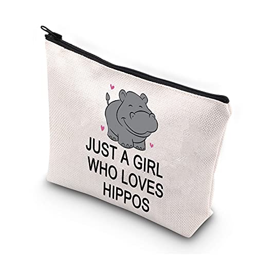 PLITI Hippo Makeup Bag Hippopotamus Gift Hippo Lover Gift Just a Girl Who Loves Hippos Cosmetic Pouch(Girl Loves hipposU)