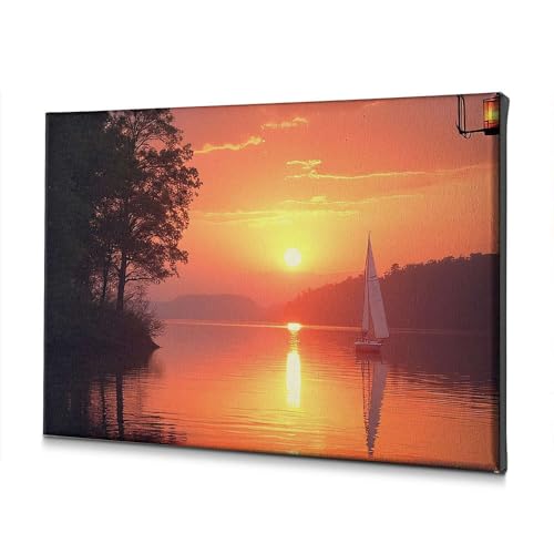 Coucher de soleil sur le lac tableau décoratif grand format pour une chambre parentale chaleureuse