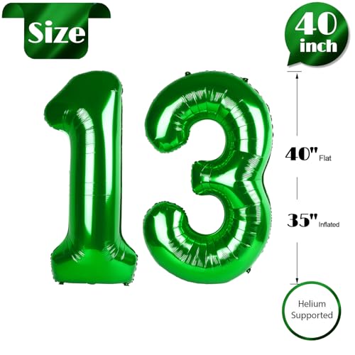 Image of Dark Green Number 13 Balloon 40 Inch, 13th Birthday Party Decorations, Giant 13 Foil Balloon for Party Supplies