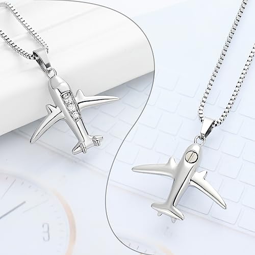 XSMZB Airplane Cremation Jewelry for Ashes Pendant Stainless Steel Memorial Urn Necklace for Human/Pet Keepsake Ashes Jewelry3