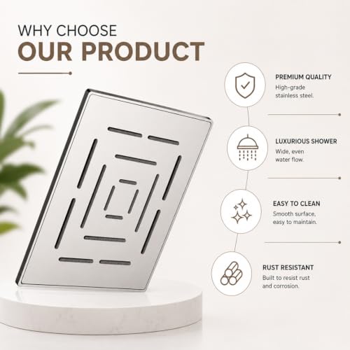 Image of Maipo Maze 12 Inch Square Rain Shower Head, Stainless Steel Overhead Shower for Bathroom, Ceiling Shower Head, Chrome Finish, Universal Fit, Anti-Clog Silicone Nozzles