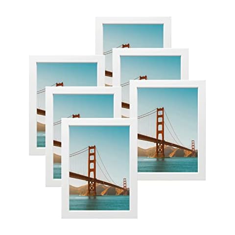 Gzqqyn 6er Set Bilderrahmen 13x18 cm Modern Weiss aus Massivholz und HD-Glas Fotorahmen mit Tischständer und Haken für Wandmontage oder Tischanzeige Cover