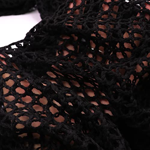 Image of Women Y2K Crochet Knit Hollow Out Blouse Top Sweater Fishnet Long Sleeve Oversized Pullovers T Shirt