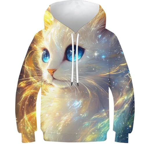 Sweat à capuche garçon 10-12 ans imprimé chat galaxie vêtement fille stretch