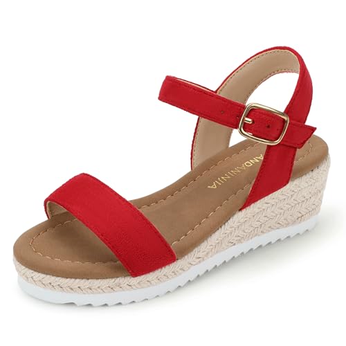 Image of PANDNAINJIA Girls Sandals Wedge Platform Heels Dress Shoes | Little Big Kids Heel Espadrille Lightweight Open Toe Summer Flower Girl Wedding Party Shoes