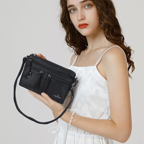 Image of Angel Kiss Small Crossbody Bag for Women Leather Crossbody Purse Triple Compartments Cell Phone Purse Shoulder Bags for Women