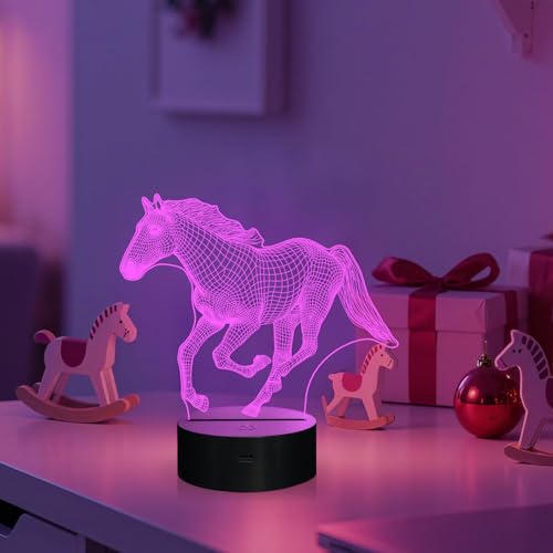 Lightzz Horse Gifts for Kids Girls,3D Lamp Animal LED Illusion Night Light with Remote Control 16 Colors Changing (Horse)