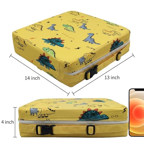 Image of Toddler Booster Seat for Kitchen Chair & Dining Table -Yellow Dino | Firm Support Booster Cushion with Easy-to-Clean Wipeable and Adjustable Straps,Portable Non-Slip Kids Booster Seat for Table