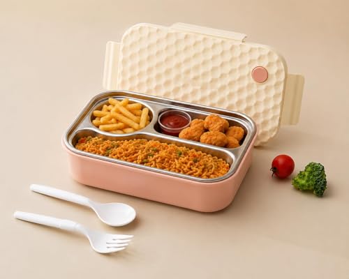Image of Aroma Insulated Stainless Steel Lunch Box with Clip Lock Lid, Airtight, Leak-Proof, Lightweight, 650 ml, for Office, School, Picnic and Travelling
