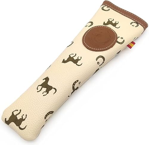 Tiendas LGP - Funda Abanico en cuero y similpiel, con cremallera. Cosido a mano con detalle bandera de España. (24,5 x 9 cm) Color Beige