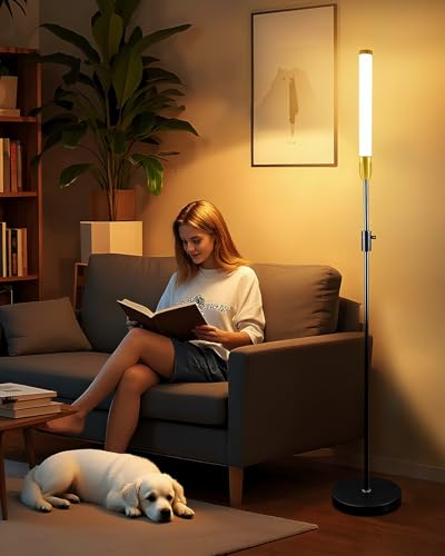 Image of Lightdot 68IN LED Floor Lamps for Living Room, Stepless Dimmable(10-100% Brightness) Modern Standing Tall Lamp with Milky White Cylindrical LampHead,Mid Century Industrial Floor Lamp for Bedroom-Black