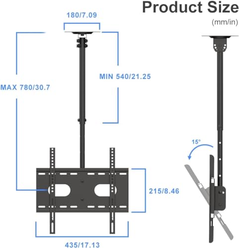 Image of Suptek Ceiling TV Mount Fits Most 26-65 inch LCD LED Plasma Panel Display with Max VESA 400x400mm Loaded up to 45kg /100lbs Height Adjustable MC4602