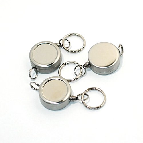 リールキー(リールキーホルダー)金具 ステンレス本体 + 強力紐タイプ 3個セット 1枚目