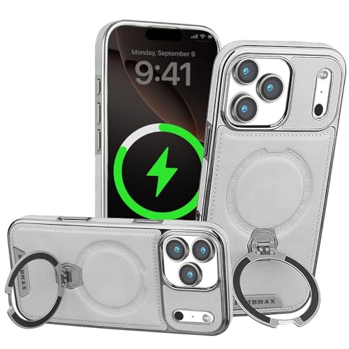 Coque iPhone 14 magnétique béquille intégrée et anneau cuir anti-chute