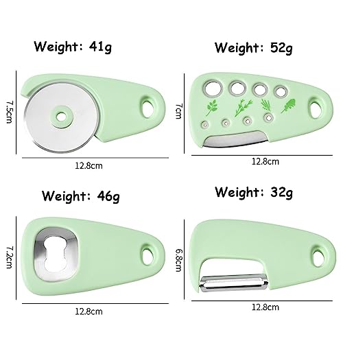 Image of YANCI Kitchen Gadgets Set of 6 Pcs, Space Saving Cooking Tools Accessories Cheese Grater, Bottle Opener, Fruit /Vegetable Peeler, Pizza Cutter, Garlic /Ginger Grinder, Leaf Herb Stripper (Green)