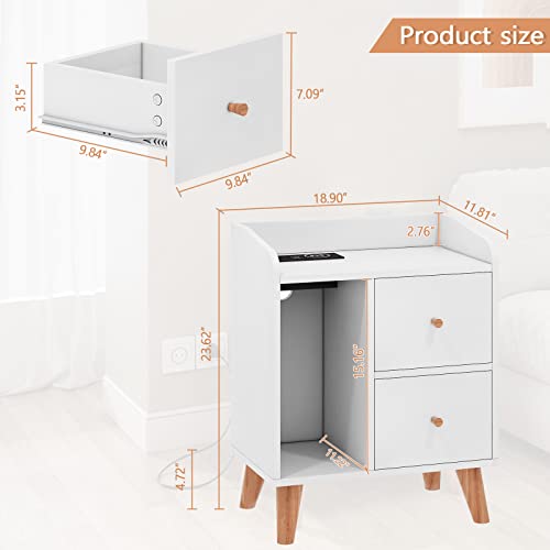 Saudism Led Nightstand With Wireless Charging Station, Rgb Lights Night Stands For Bedroom, Smart Charging Bedside Table End Table With Two Drawers And Open Shelves (White) #TOP2