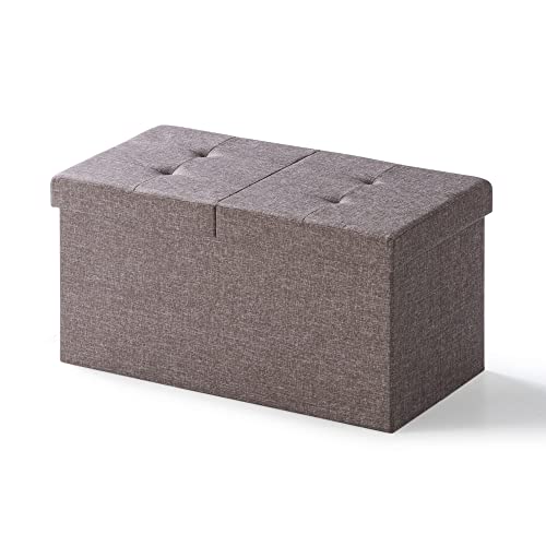 Otto & Ben 30' Storage Ottoman with SMART LIFT Top, Upholstered Tufted Bench, Foot Rest, Brown