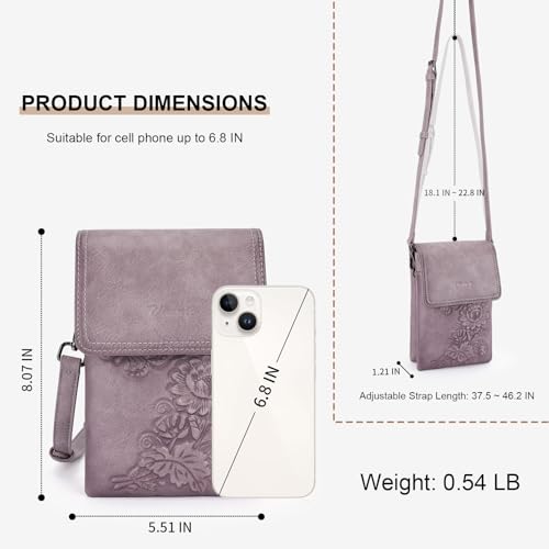 Image of Small Crossbody Bags for Women Trendy Vegan Leather Cell Phone Bag Embossed Flower Design Wallet Purses with Strap