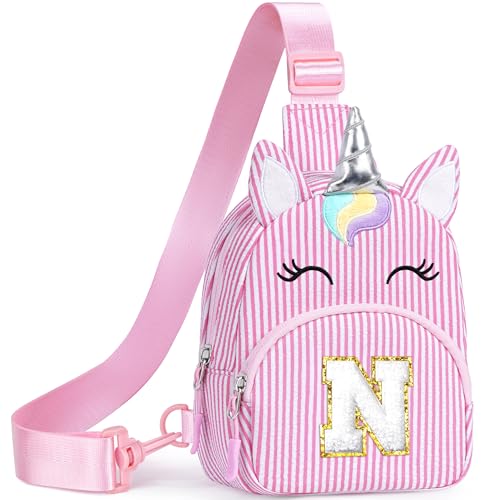Image of YOOLIFE Initial Crossbody Bag Girls Kid Sling Bag Birthday Gifts, Pink N | Fanny Pack for Little Girls Toddler Purse, Birthday Gifts for 2 3 4 5 6 7 8 Year Old Girl Kids Daughter Sister Grandkids
