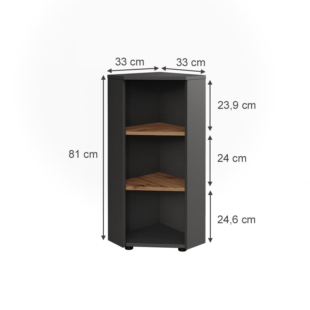 Vicco Mobiletto angolare Irma, Antracite/Rovere dorato, 33 x 81 cm 3 vani portaoggetti, per una conservazione salvaspazio negli angoli della stanza