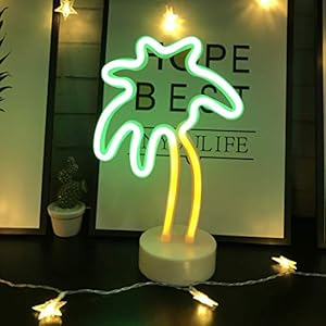 Insegne al Neon con Albero di Cocco a LED con Luce Decorativa per Base di Supporto, Decorazioni Tavolo per Natale, Festa di Compleanno,Camera dei Bambini,Soggiorno,Decorazioni per Feste di Nozze