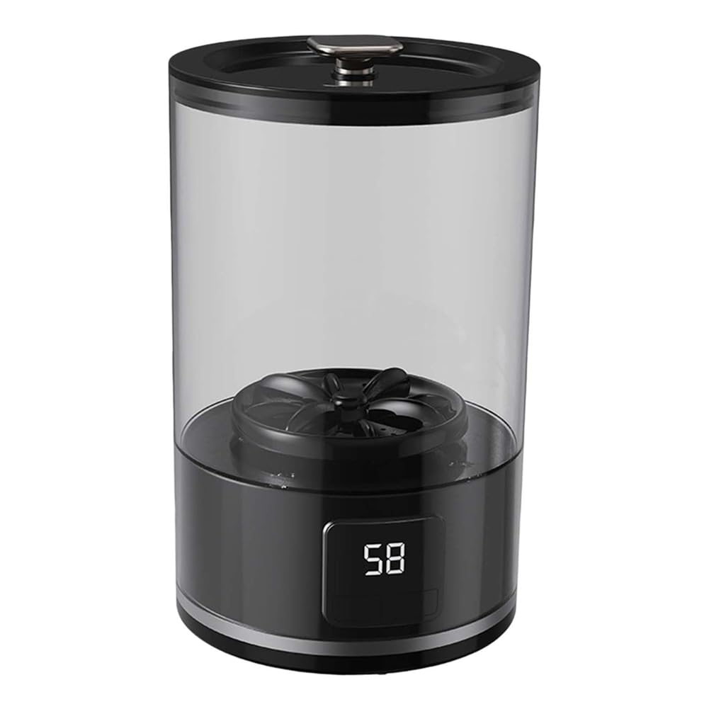 Mini lavadora portátil negra recargable ideal para camping, viajes y apartamentos pequeños