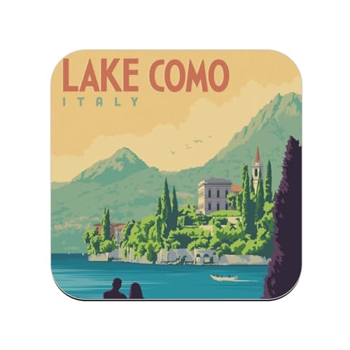 sous Verre en Bois - Lac de Come Italie Affiche Poster Vintage Voyage Art Deco 30's - 1 unité (95 x 95 mm)