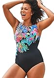 Swimsuits For All Women's Plus Size Chlorine Resistant High Neck Tummy Control One Piece Swimsuit - 12, Multi Floral