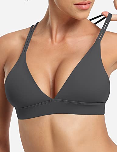Yeoreo Bella Sports Bra For Women V-Neck Strappy Criss-Cross Back Yoga Bra Padded Fitness Crop Top Dark Gray L #TOP2