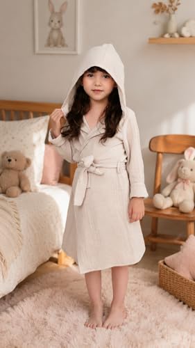 Image of TADO MUSLIN Organic Cotton Toddler Bathrobe, Soft and Breathable Baby Robe for Kid, Boy& Girl Hooded Robe Muslin