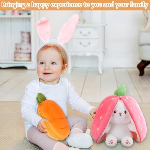 BGTLJKD Osterhase Plüschtiere, 2PCS Hasen Verstecken, Erdbeerhasen Karotten Hasen Kuscheltier, Verstecken Osterhasen Stofftier, Gefülltes Plüschtier Ostergeschenke Für Kinder, Jungen, Mädchen