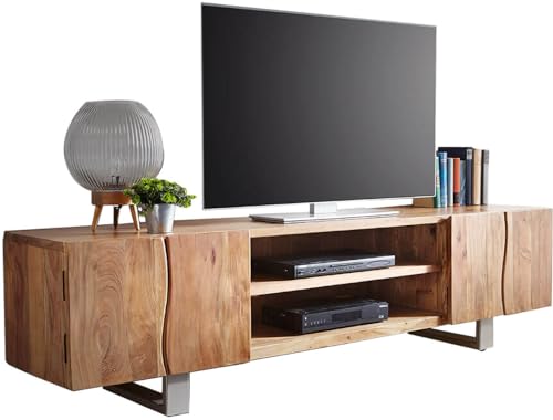 DeLife Meuble-TV Live-Edge Acacia Nature 200 cm 4 Portes 2 Compartiments Tronc d'arbre Lowboard