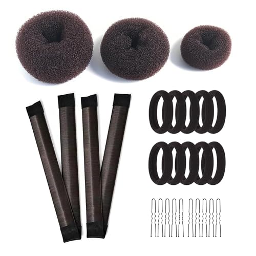 Kit para fazer coque de cabelo – 3 rosquinhas de coque, 2 bandagens francesas, 10 grampos e 10 faixa