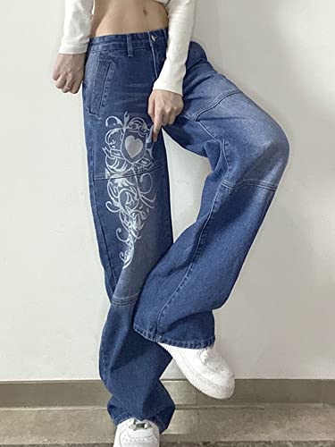 Women Loose Boyfriends Jeans High Waist Baggy Denim Pants Distressed Wide Leg Y2K Jeans4