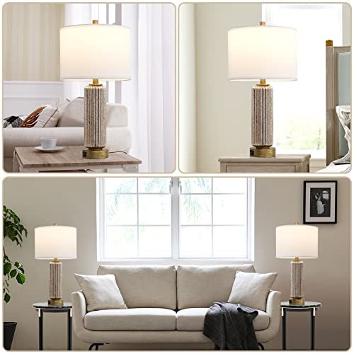 Set Of 2 Touch Control Farmhouse Table Lamps For Living Room, 3-Way Dimmable Rustic Mercury Glass Bedside Lamp With 2 Usb Ports, Antique Gold Nightstand Lamp For Bedroom, 2 Led Bulbs Included (Gold) #TOP3