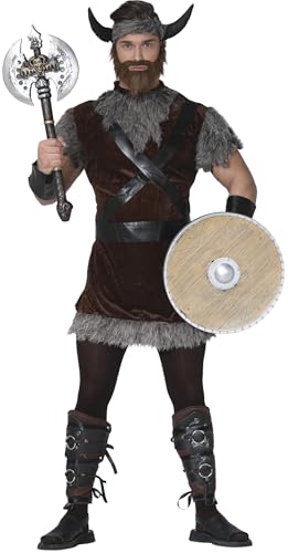 FIESTAS GUIRCA | Costume de Viking Adulte (48-50/M) - Tunique, Bandeau, Ceinture, Cornes et Manchettes - Tenue de Guerrier Nordique pour Halloween, Carnaval et Fêtes...