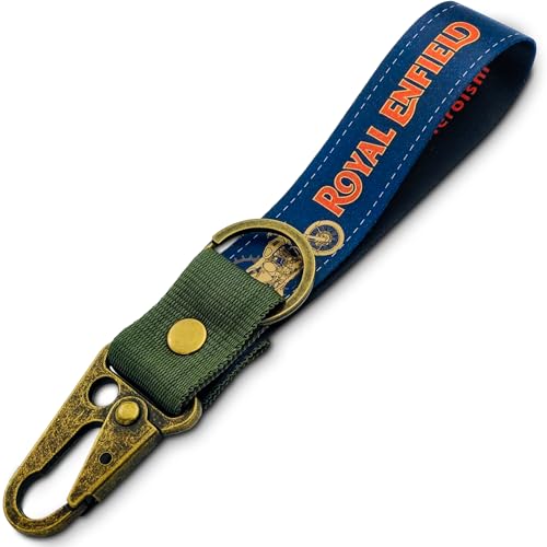 Image of SnapStrap RoyalRide Carabiner Keychain Compatible with Royal Enfield Strong Heavy-Duty Metal Clip with Fabric Key Ring Bike Accessory