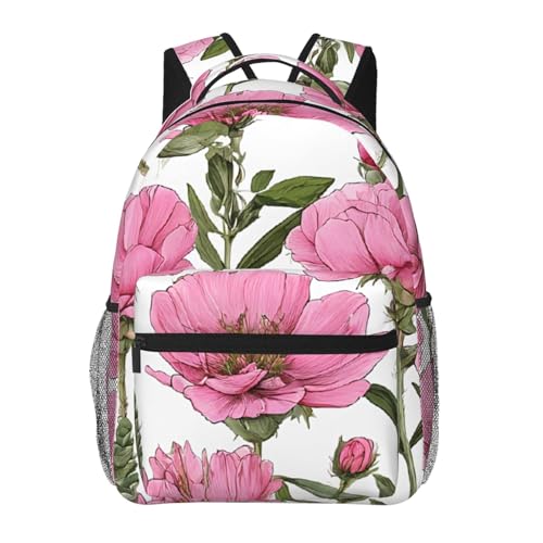 Sac à dos imprimé pivoine noir pour filles avec bandoulière réglable confort