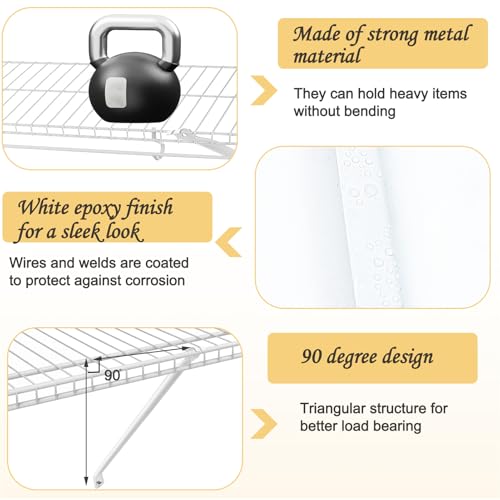 4 Pack 12 Inch Wire Shelf Brackets, Metal White Closet Support Bracket with Anchors and Screws Hidden Wall Shelves Bracket Wire Closet Shelving Accessories for Support Wire Closet Shelves Racks