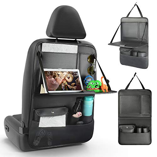 EASY EAGLE Car Seat Organizer, PU Leather Car Backseat Storage Pockets with Foldable Tablet Holder, Against Dirty and Kicks, 1 Piece